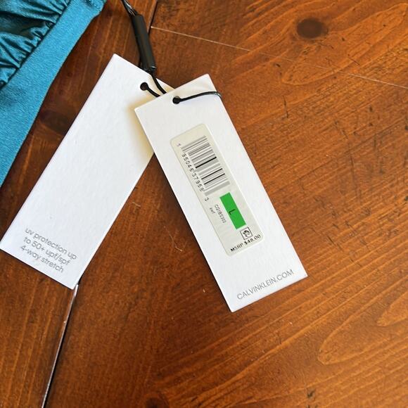 Calvin Klein Swimwear Size L 2 pc Teal Vintage Look Swimsuit NWT Pin Up Girl - Picture 6 of 8